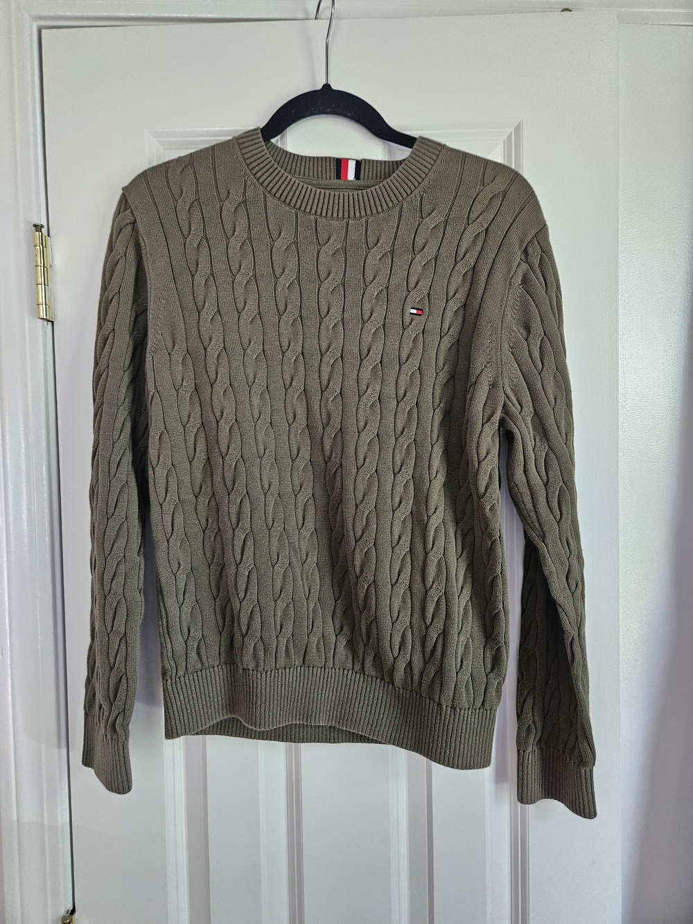 Tommy Hilfiger Olive Green Cable Knit Crewneck Sweater